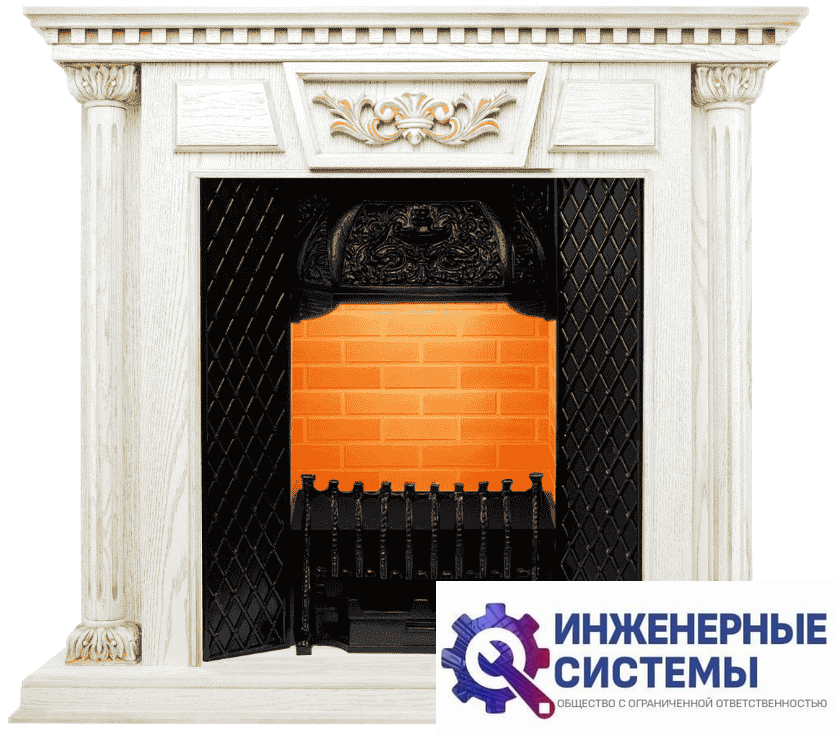 Dimplex Olympia Белый дуб с золотой патиной/Кирпич портал для камина