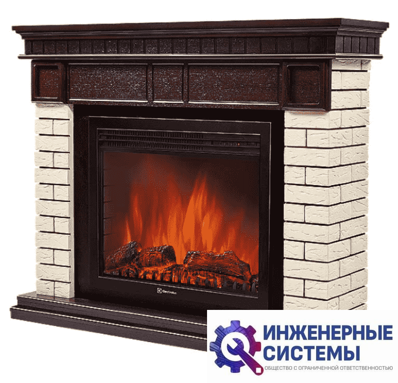 Firelight Bricks 25 камень бежевый, шпон темный дуб портал для камина