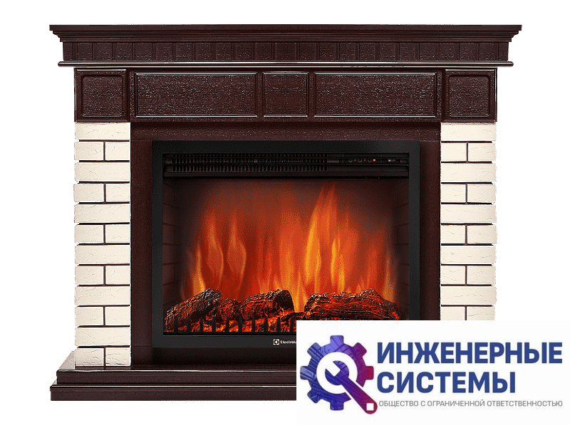 Firelight Bricks 30 портал для камина камень бежевый, шпон темный дуб