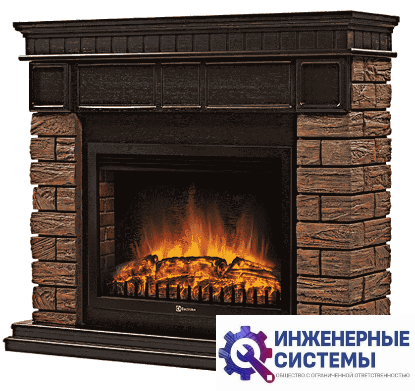 Firelight Bricks Wood 25 камень коричневый, шпон темный дуб портал для камина