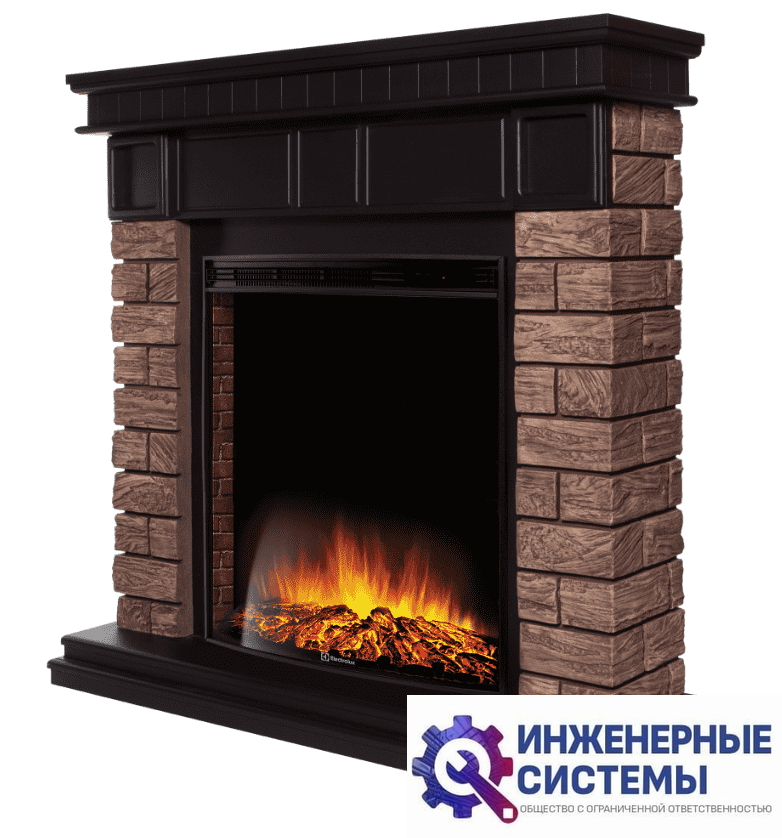 Firelight Bricks Wood Classic камень темный, шпон венге портал для камина
