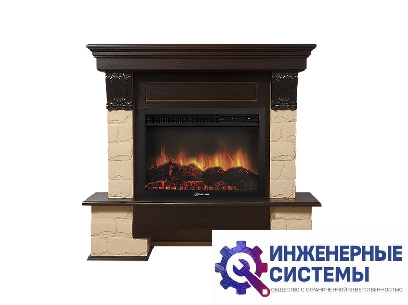 Firelight Forte 25U портал для камина (угловой) камень бежевый, шпон темный дуб