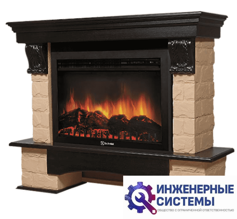 Firelight Forte 30U (угловой) камень бежевый, шпон темный дуб портал для камина