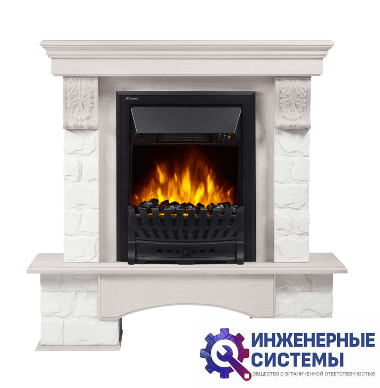 Firelight Forte Classic U (угловой) камень белый, шпон белёный дуб портал для камина