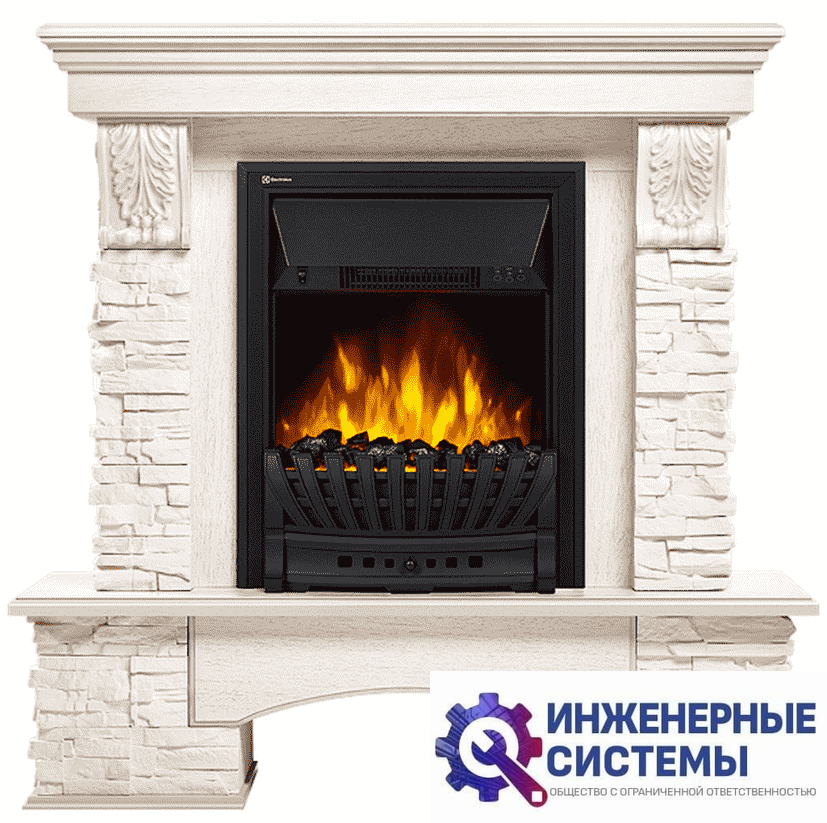 Firelight Pietra Classic камень белый, шпон белёный дуб портал для камина