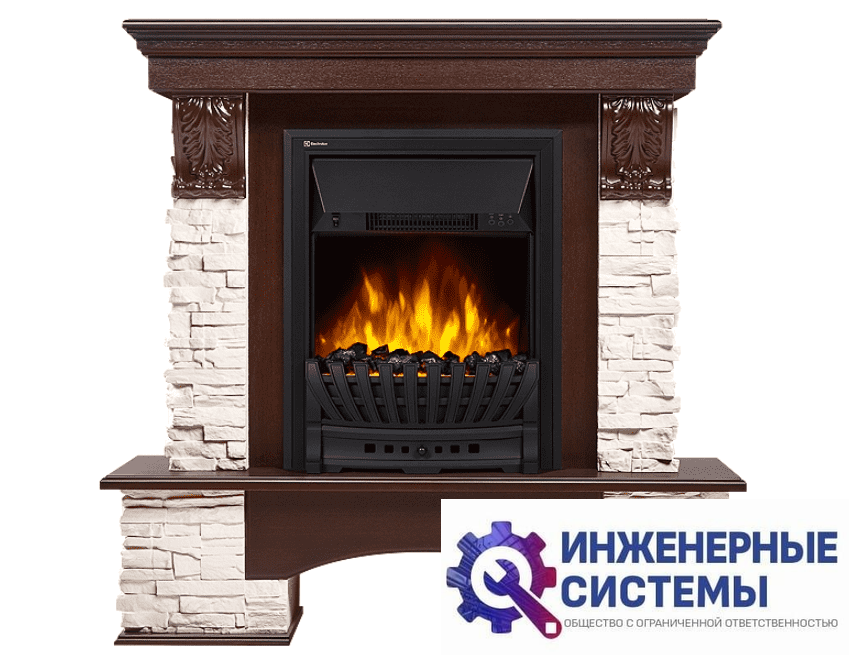 Firelight Pietra Classic камень белый, шпон темный дуб портал для камина