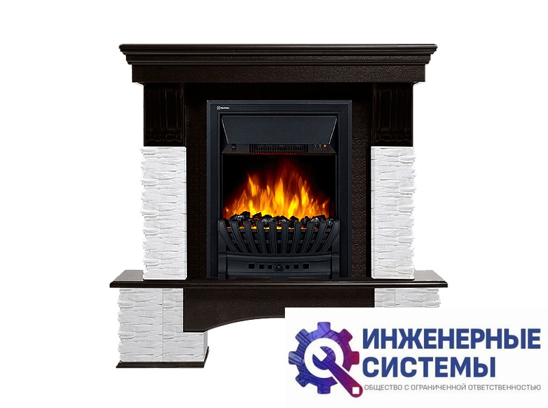 Firelight Pietra Nuovo Classic портал для камина камень сланец белый, шпон темный дуб