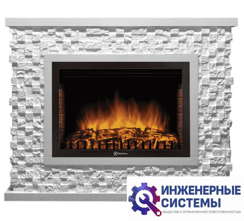 Firelight Quadro 25 камень песчаник античный белый, белая эмаль портал для камина