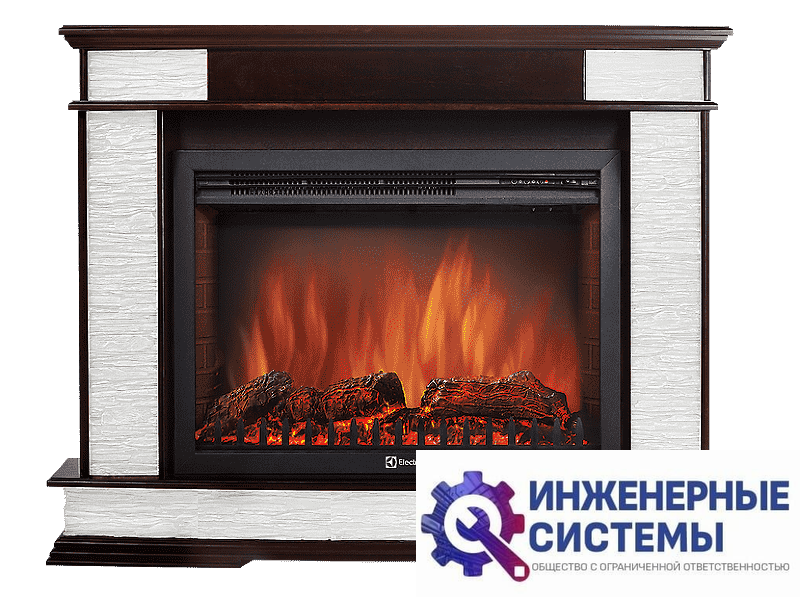 Firelight Scala 30 портал для камина камень сланец скалистый белый, шпон тёмный дуб