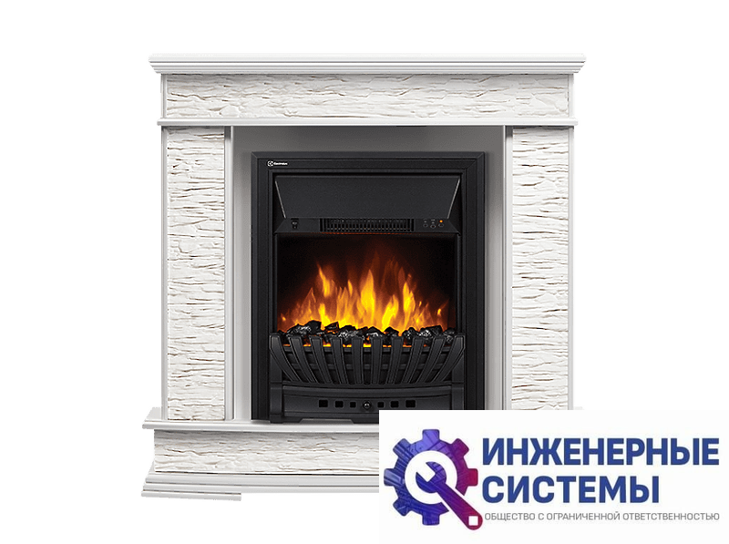 Firelight Scala Classic портал для камина камень сланец скалистый белый, шпон белый дуб