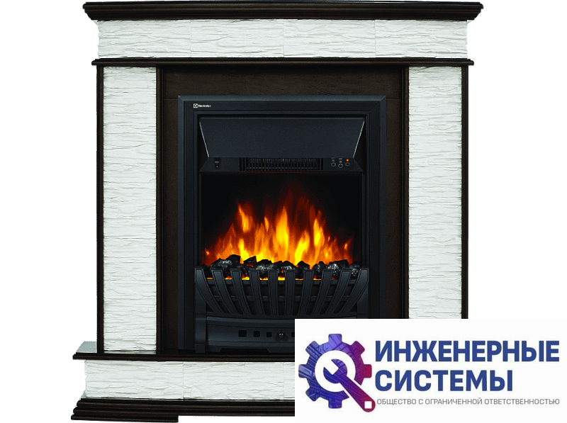 Firelight Scala Classic портал для камина камень сланец скалистый белый, шпон тёмный дуб