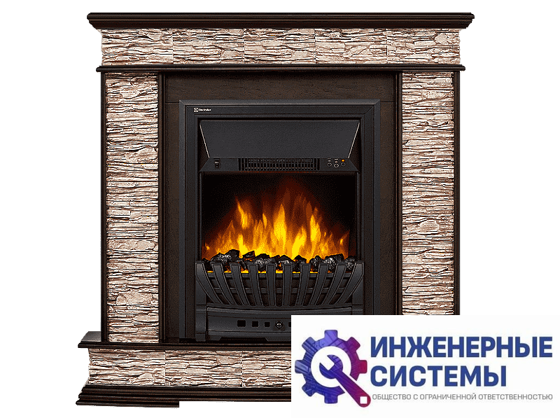 Firelight Scala Classic портал для камина камень сланец скалистый бурый, шпон тёмный дуб