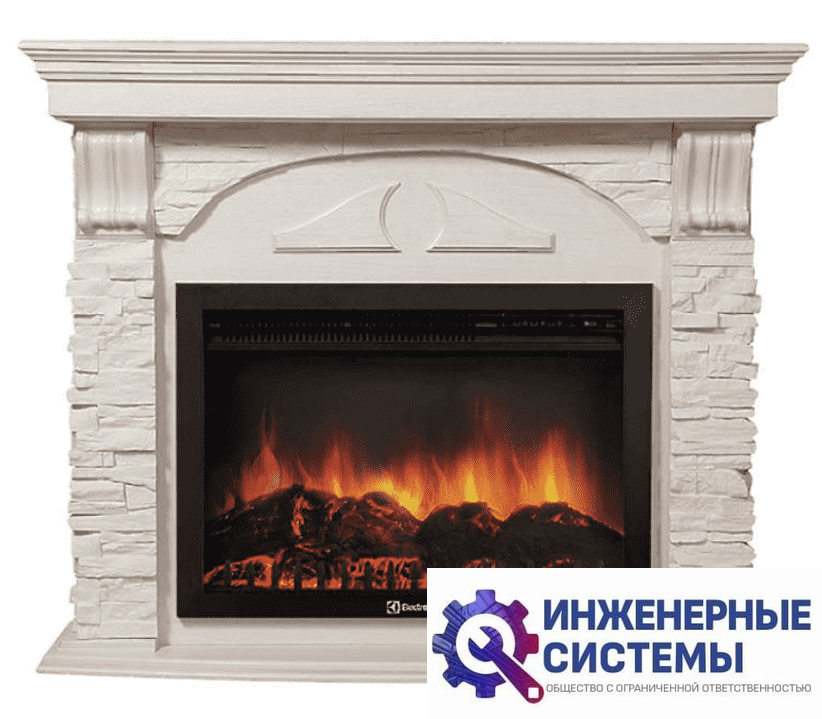 Firelight Torre 25S камень белый, шпон белёный дуб портал для камина