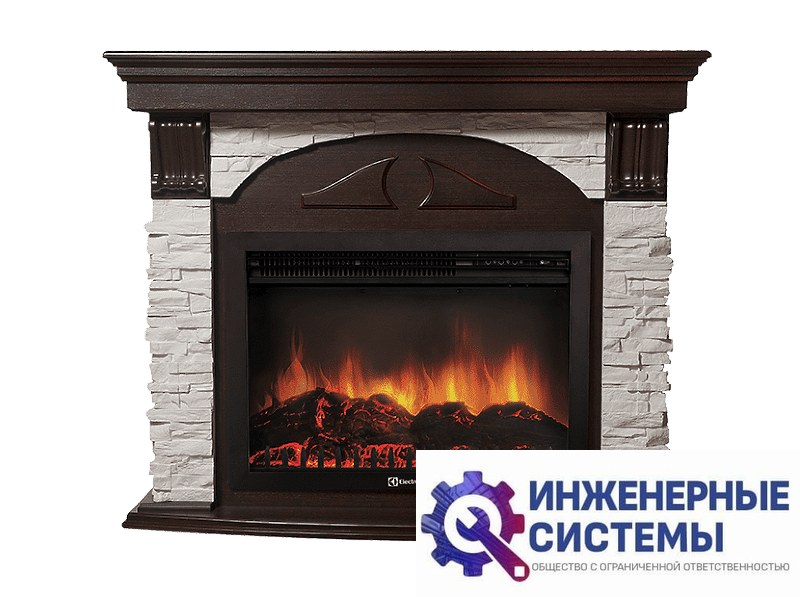 Firelight Torre 25U портал для камина (угловой) камень белый, шпон темный дуб