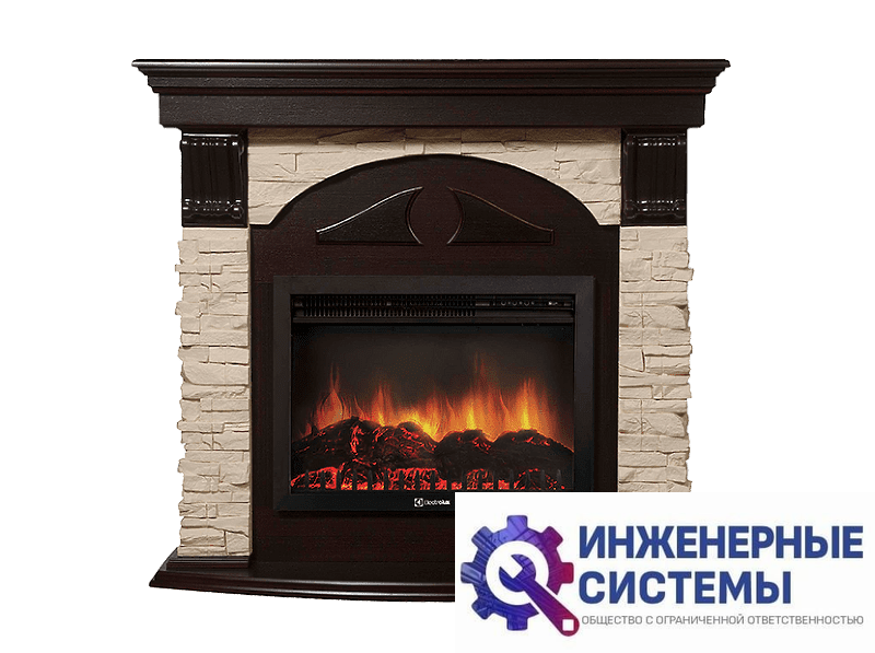 Firelight Torre 25U портал для камина (угловой) камень слоновая кость, шпон темный дуб