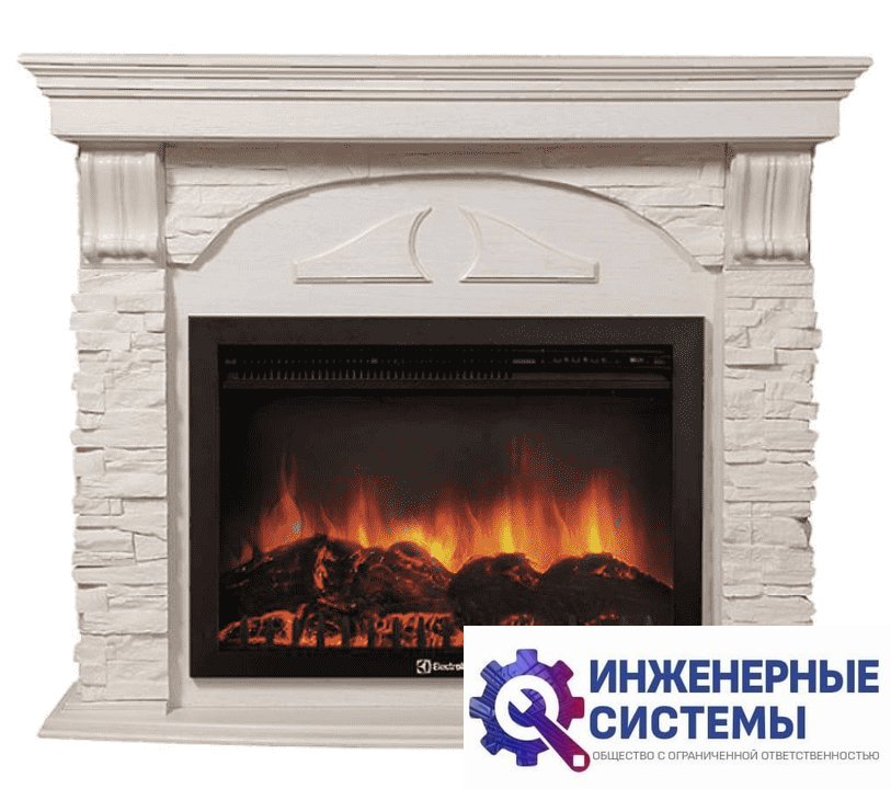 Firelight Torre 30S камень белый, шпон белёный дуб портал для камина