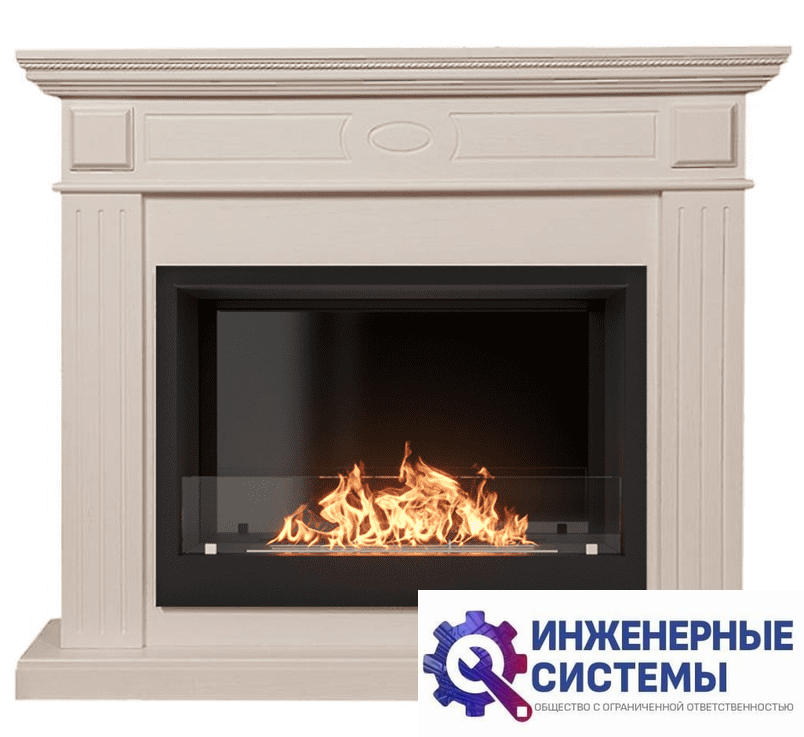 Каминокомплект: Биокамин Firelight BFP/P-2520, портал Bianco 25 шпон белёный дуб