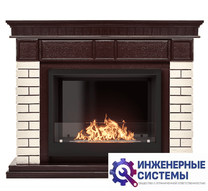 Каминокомплект: Биокамин Firelight BFP/P-2520, портал Bricks 25 камень бежевый, шпон темный дуб