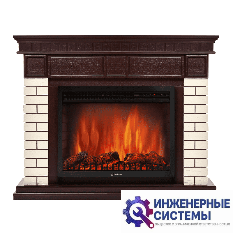 Каминокомплект: очаг Electrolux EFP/P- 2520LS, портал Bricks 25 камень бежевый, шпон темный дуб