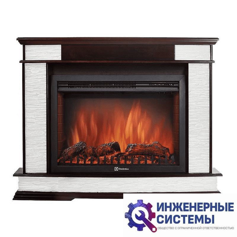 Каминокомплект: очаг Electrolux EFP/P-2520LS, портал Scala 25 сланец скалистый белый, шпон тёмный дуб