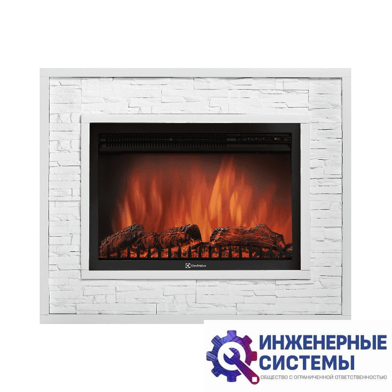 Каминокомплект: очаг Electrolux EFP/P-3020LS, портал Loft 30 камень белый, белая эмаль