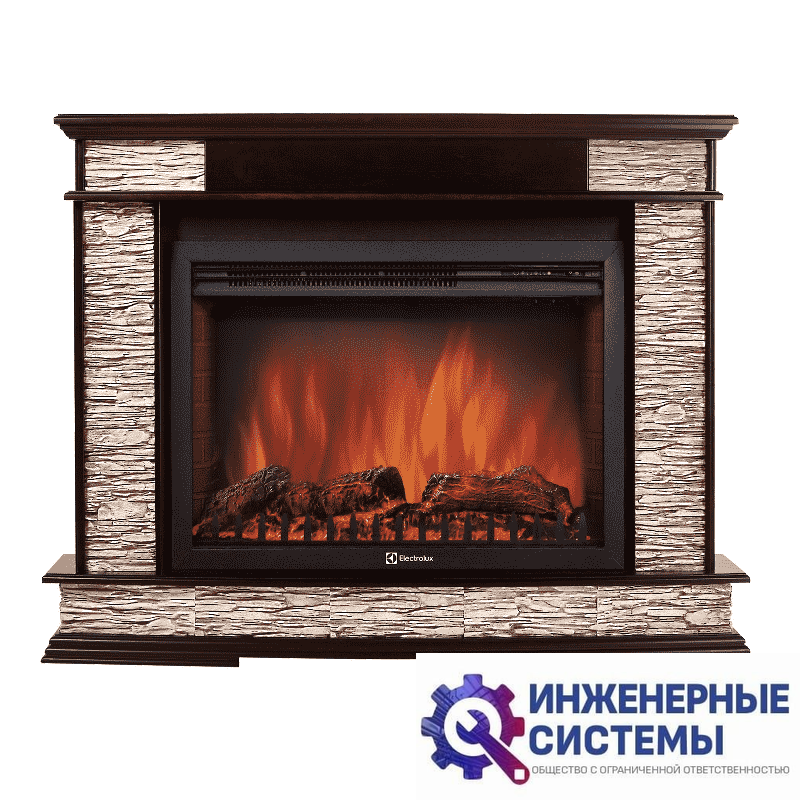 Каминокомплект: очаг Electrolux EFP/P-3020LS, портал Scala 30 сланец скалистый бурый, шпон тёмный дуб