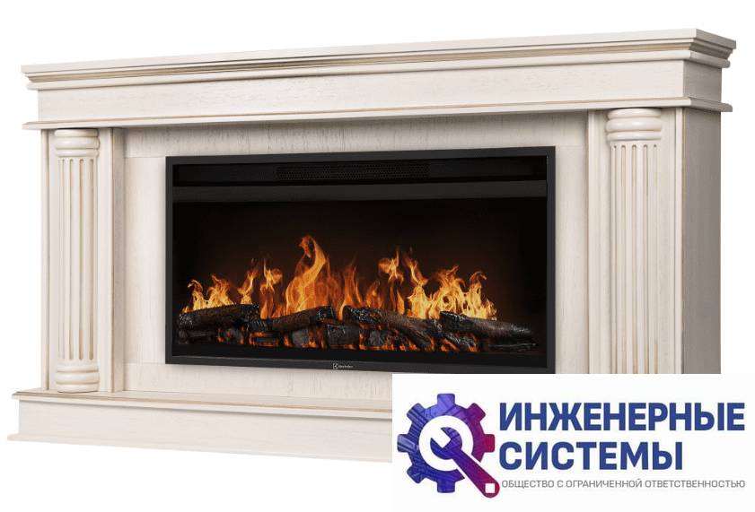 Каминокомплект: Очаг Electrolux EFP/P-4220LS, портал Olympia 42/40/36, сл. кость с зол. патиной