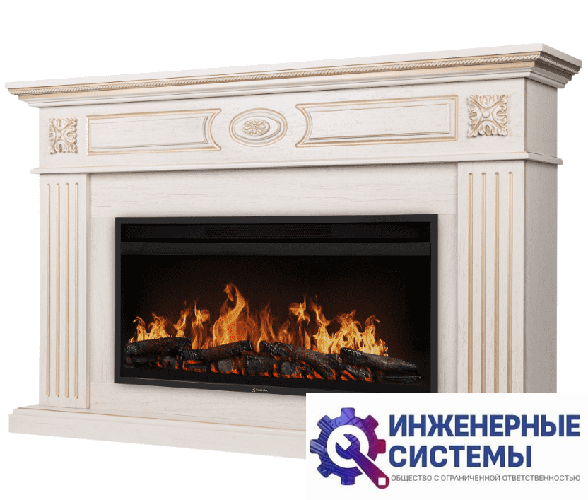 Каминокомплект: Очаг Electrolux EFP/P-4220LS, портал Siena 42/40/36, сл. кость с зол. патиной