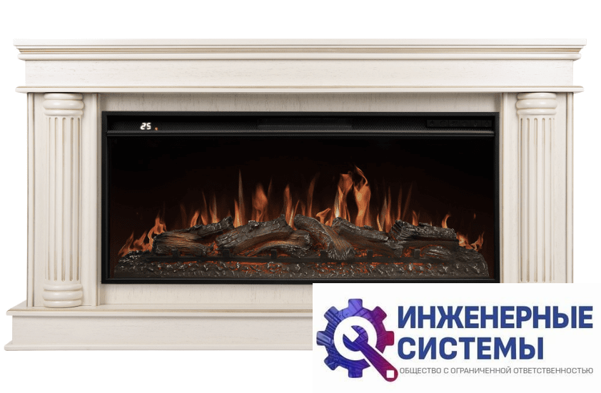 Каминокомплект: Очаг Royal Thermo Aurora RTFP/P-AR40LS, портал Olympia 42/40/36, сл. кость с зол. патиной