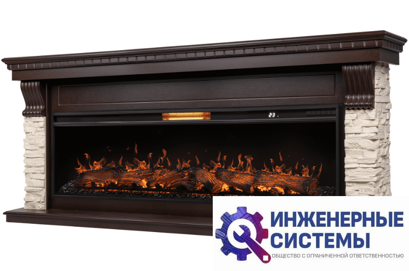 Каминокомплект: Очаг Royal Thermo Aurora RTFP/P-AR60LS, портал Michigan 60, камень мол., шп. тем.дуб