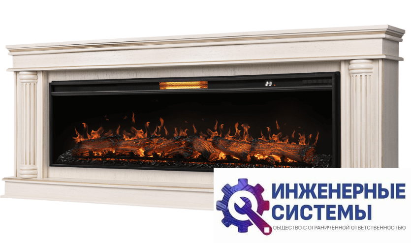 Каминокомплект: Очаг Royal Thermo Aurora RTFP/P-AR60LS, портал Olympia 60 сл. кость с зол. патиной