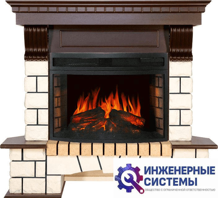 Каминокомплект Royal Flame Pierre Luxe угловой Белый/Темный дуб с очагом Dioramic 25 LED FX