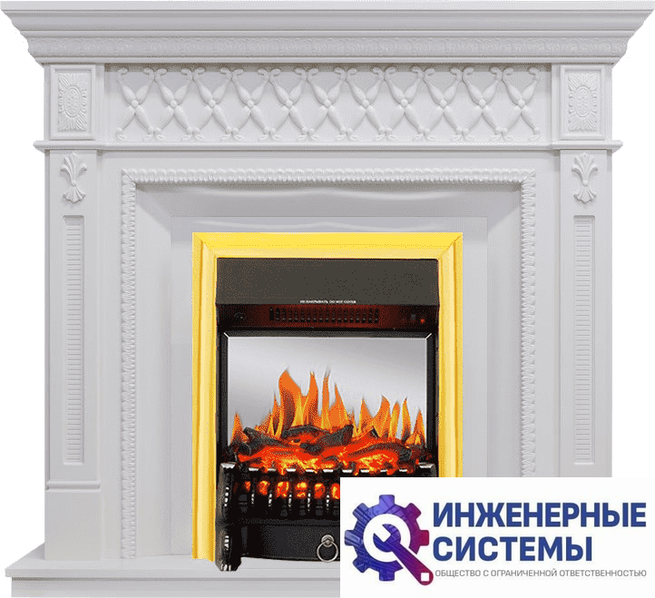 Каминокомплект Royal Flame Alexandria Белый дуб с очагом Fobos FX M Brass