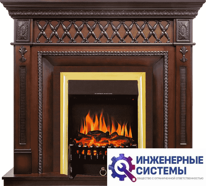 Каминокомплект Royal Flame Alexandria махагон коричневый антик с очагом Fobos FX Brass