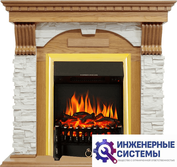 Каминокомплект Royal Flame Dublin Дуб/Сланец белый с очагом Fobos FX Brass