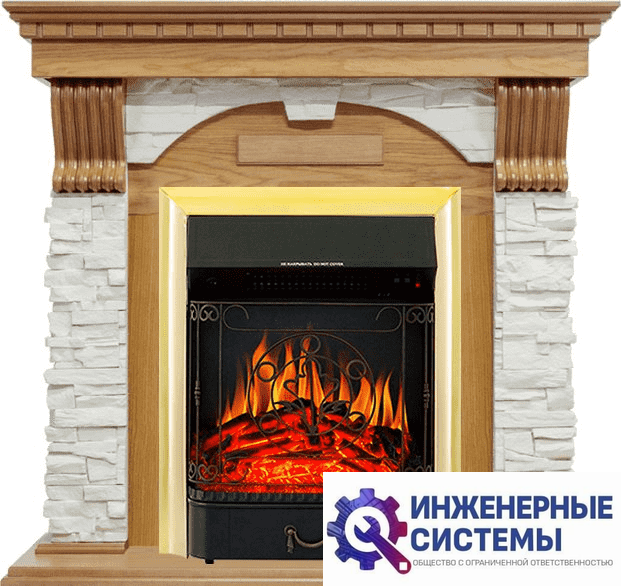 Каминокомплект Royal Flame Dublin Дуб/Сланец белый с очагом Majestic FX Brass