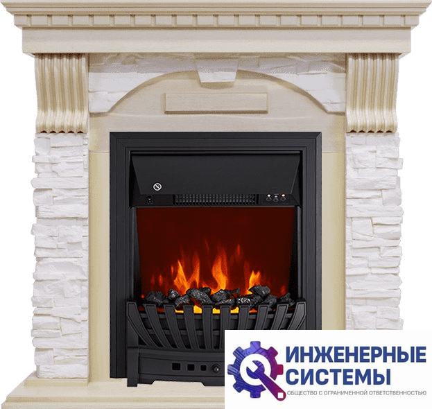 Каминокомплект Royal Flame Dublin Слоновая кость с патиной/Сланец крем с очагом Aspen Black