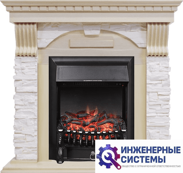 Каминокомплект Royal Flame Dublin Слоновая кость с патиной/Сланец крем с очагом Fobos FX Black