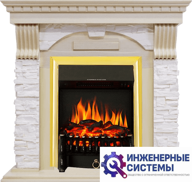Каминокомплект Royal Flame Dublin Слоновая кость с патиной/Сланец крем с очагом Fobos FX Brass