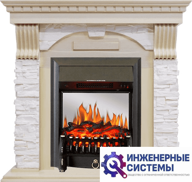 Каминокомплект Royal Flame Dublin Слоновая кость с патиной/Сланец крем с очагом Fobos FX M Black