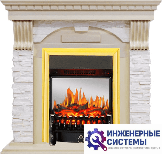 Каминокомплект Royal Flame Dublin Слоновая кость с патиной/Сланец крем с очагом Fobos FX M Brass