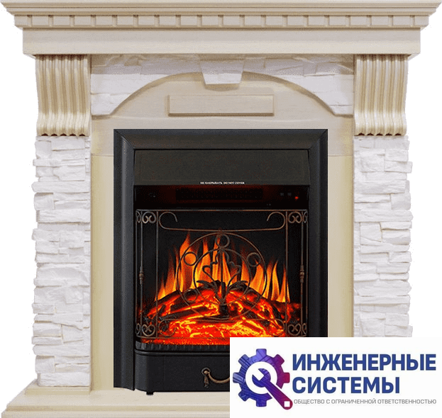 Каминокомплект Royal Flame Dublin Слоновая кость с патиной/Сланец крем с очагом Majestic FX Black