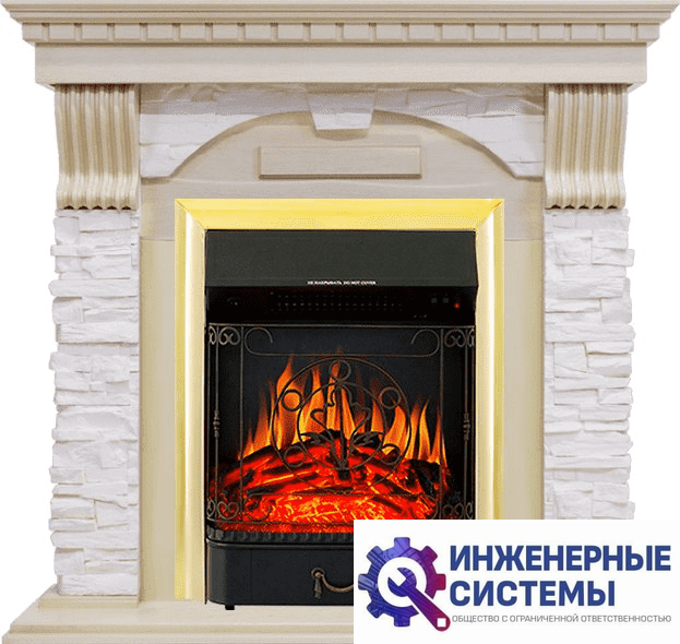 Каминокомплект Royal Flame Dublin Слоновая кость с патиной/Сланец крем с очагом Majestic FX Brass