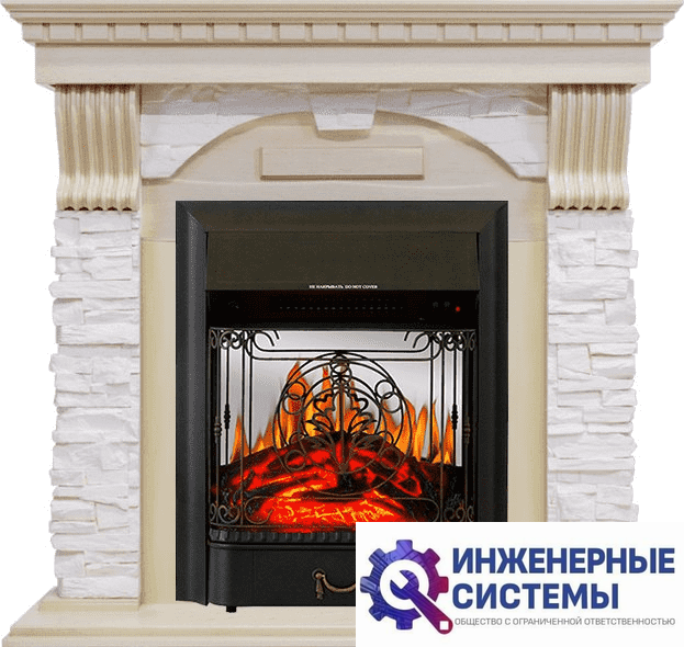 Каминокомплект Royal Flame Dublin Слоновая кость с патиной/Сланец крем с очагом Majestic FX M Black