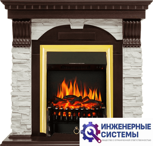 Каминокомплект Royal Flame Dublin Темный дуб/Сланец белый с очагом Fobos FX Brass
