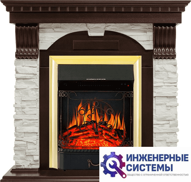 Каминокомплект Royal Flame Dublin Темный дуб/Сланец белый с очагом Majestic FX Brass