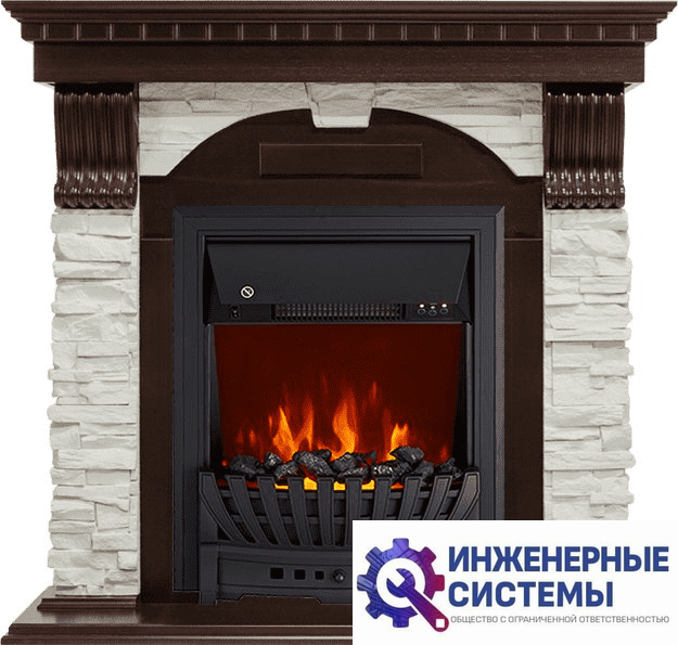 Каминокомплект Royal Flame Dublin угловой Темный дуб/Сланец белый с очагом Aspen Black