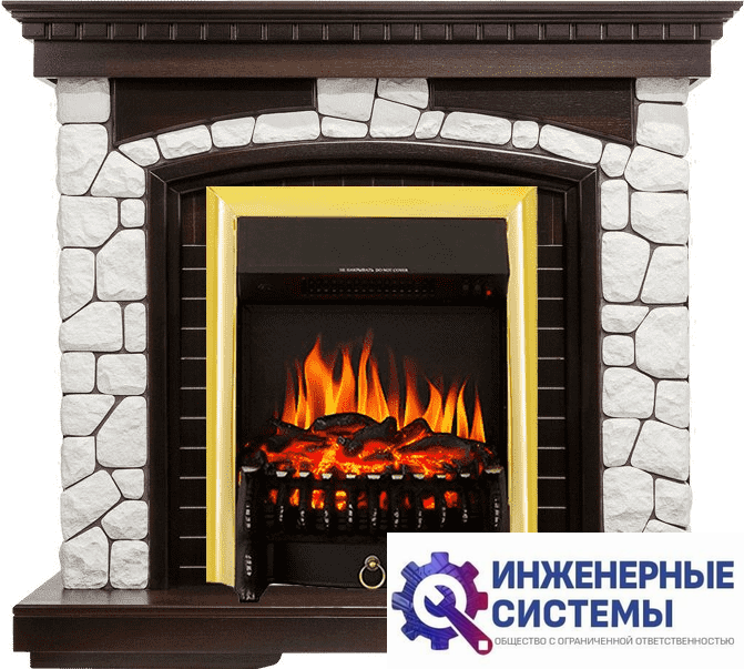 Каминокомплект Royal Flame Glasgow Темный дуб/Белый с очагом Fobos FX Brass