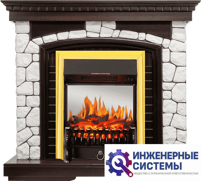 Каминокомплект Royal Flame Glasgow Темный дуб/Белый с очагом Fobos FX M Brass