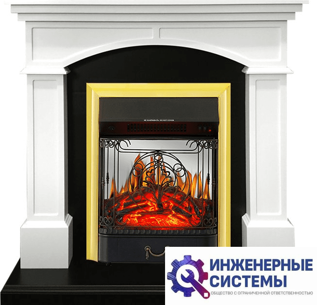Каминокомплект Royal Flame Langford Белый с черным с очагом Majestic FX M Brass
